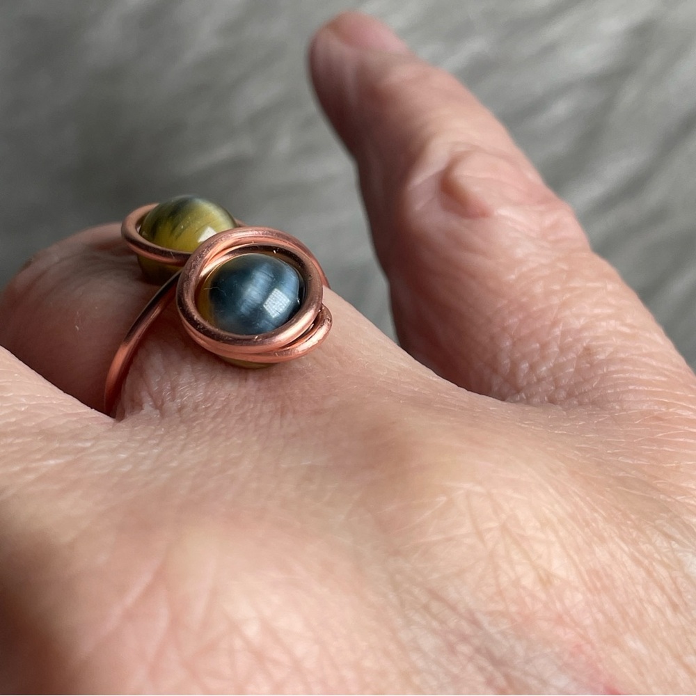 Artisan Copper and African Blue Golden Honey Tiger's Eye Ring - Picture 7 of 7